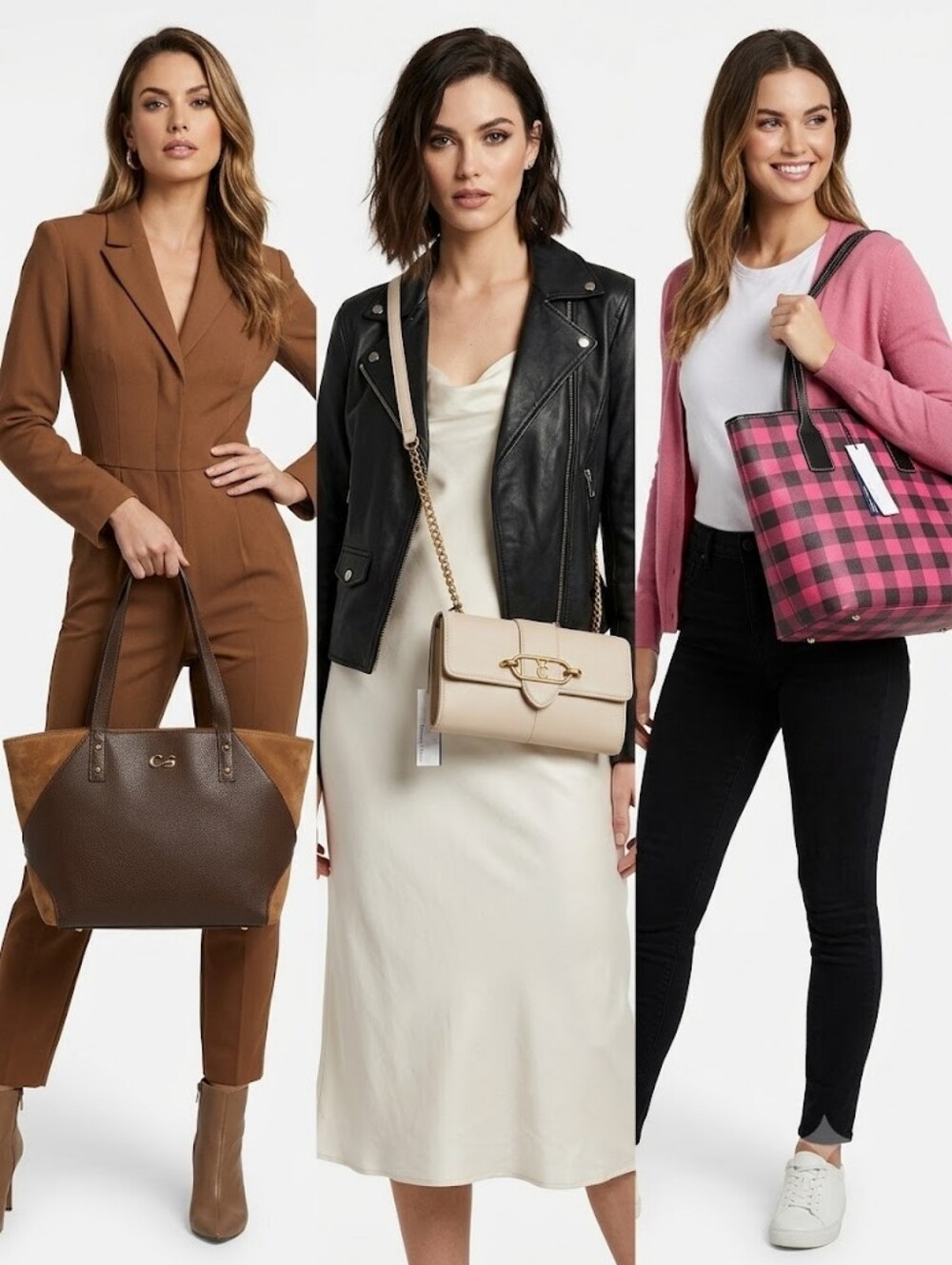 Bolsoscats Neutral Leather Crossbody Bag with Gold Hardware